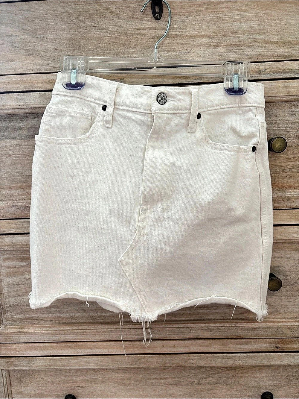 Abercrombie & Fitch Ultra High Rise Short White Denim Skirt, Size 28